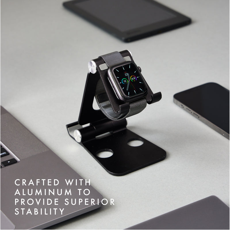 Aluminum Alloy 3-in-1 Foldable Smartphone, Tablet and Watch Stand - Black
