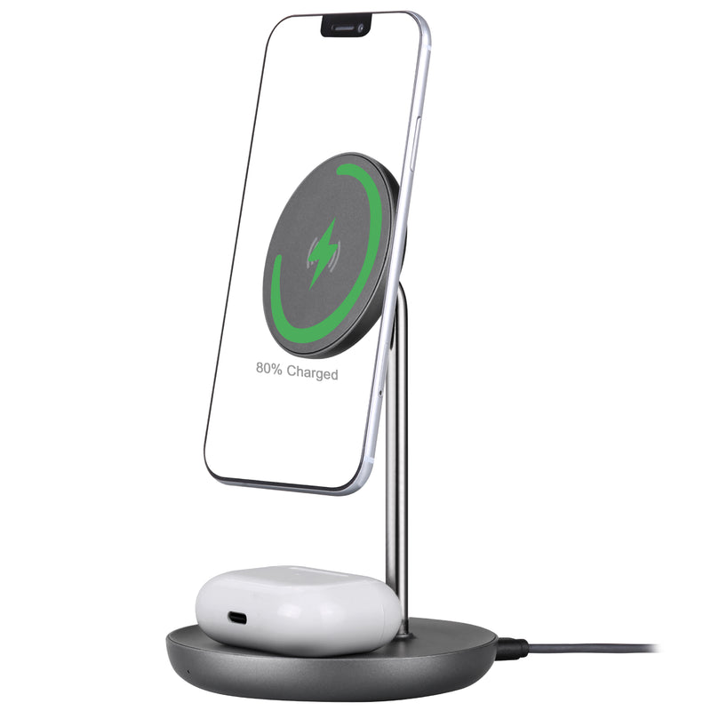 2-in-1 Wireless Charging Stand 10W/7.5W with MagSafe Magnets - Charcoal